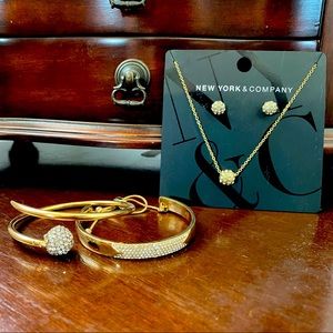 NY&Co Matching Gold Plated Jewelry Set - Necklace, Earrings and 2 Bracelets.